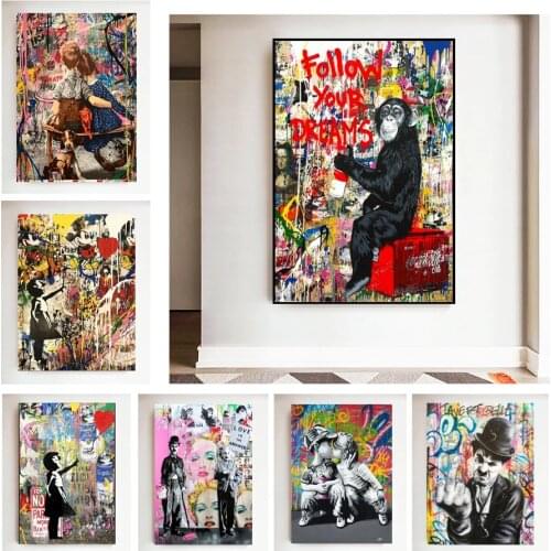 Follow Your Dreams Street Wall Graffiti Banksy Art 5D Diamond Painting Cross Stitch Kit Cuadros Wall Painting Pop Art Home Decor
