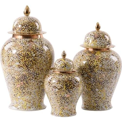 Pattern Ceramic Hat-Covered Jar Storage Tank Model Room Console Tables Soft Surface Decoration Ornaments
