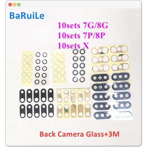BaRuiLe 30sets Back Camera Glass Lens for iPhone 7 8 Plus Rear Cam Cover Ring 3M Sticker Adhesive for iphone X Replacement Parts