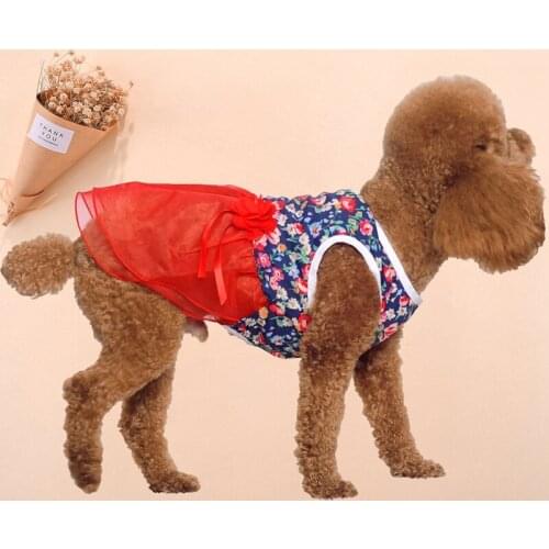 Pet Dog Summer Thin Floral Silk Knot Bow Dress Pet Clothes Princess Dress Clothing Accessories for Puppy Party Dog Supplies