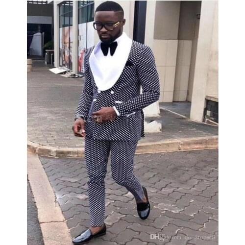 Tailor-made New Blue circle wave point Wedding Suit for men slim fit business formal professional suits Custom man Tuxedo Blazer