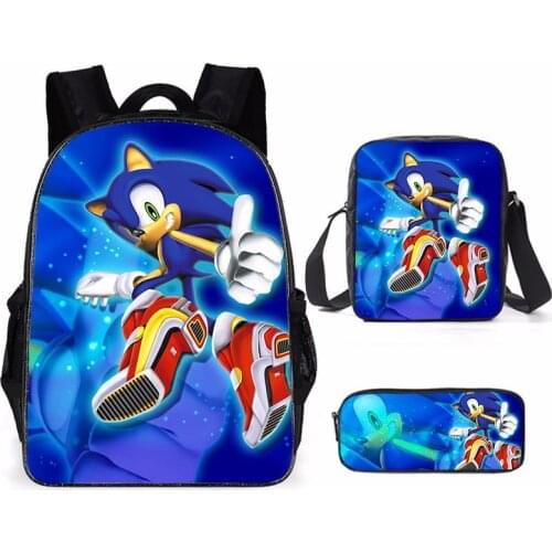 3pcs Kids Book Bag Set Cartoon SONIC RACING Backpack for Boy Girl School Bags Gift For Kids Backpacks schooltas mochila escolar