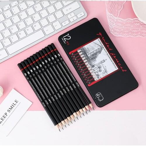 Office Society Pencil 2h-8b sketch Pencil Set 12 Iron Box Painting 2B Pencil Stationery Gift Sketch pencil