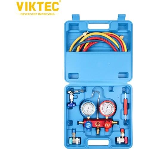 Viktec Manifold Gauge Set Diagnostic A/C Tool Kit R22 R134a R410a Refrigeration Brass Auto Service Set