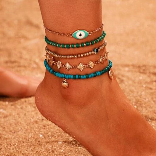 Fashion Women Boho Shell Anklets Set Mini Beads Sea Shell Rope Sequins Foot Chain Summer Beach Jewelry 9 Styles Charming Gift