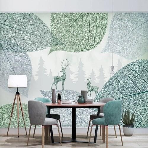 Custom Any Size Mural Wallpaper Modern Green Leaf Abstract Elk Photo Wall Paper Living Room Bedroom House Decor Papel De Parede