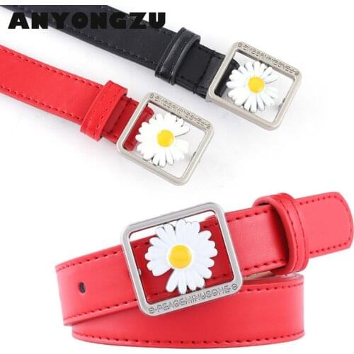 2020 Design New Women Belt Fashion Original Style Leisure Decoration Daisy Versatile Jeans PU Leather Red Black White Coffee