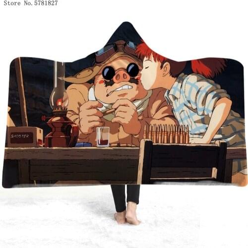 Kurenai No Buta Hooded Blanket Porco Rosso Fleece Blanket Anime Cartoon Wearable Blanket For Bedroom Home Textile Throw Blanket