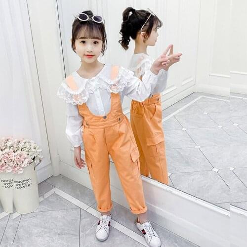 Autumn Spring GIrls Teen Clothes Set Kids Tops And Pants Long Sleeve White Shirt Casual Overalls Children Suit Baby 2021 New