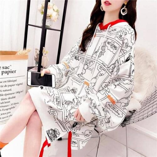 Fashion autumn womens sweatshirt Harajuku printing hooded sweatshirt autumn bf long-sleeved loose Pullovers hoodie funny female