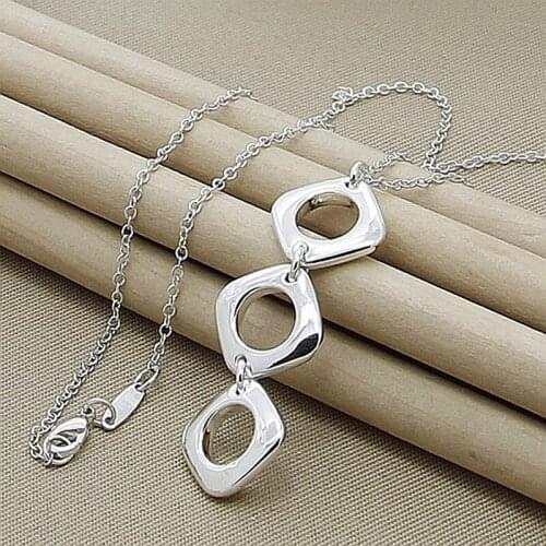 Christmas Gift 925 Silver Necklaces Fashion Square Geometric Pendant Necklace Women Men Fine Jewelry