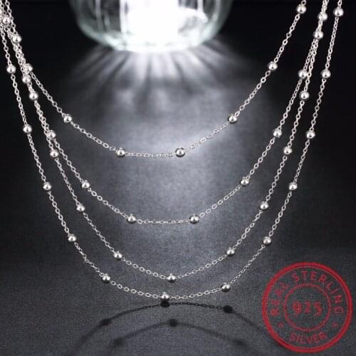 925 Sterling Silver 18 Inch Multi-Chain Smooth Beads Necklace For Women Fashion Wedding Party Charm Jewelry