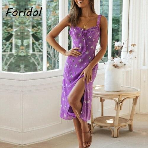 Fashion Purple Floral Boho Beach Style Long Dress for Women Summer Sundress Lace Up Holiday Casual Midi Dress Vestido De Mujer