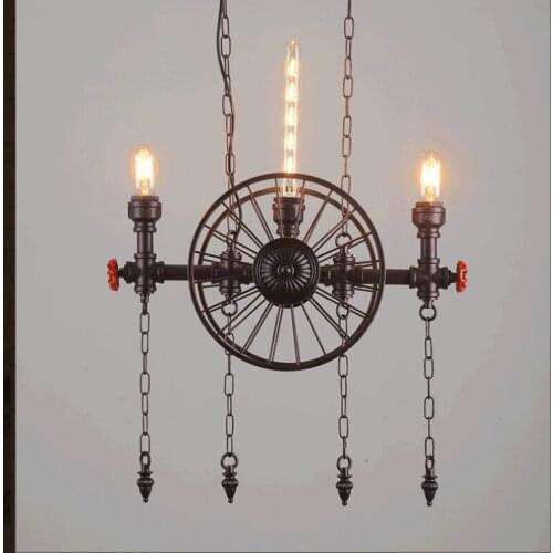 Industrial Retro Metal Pendant Lamp Creative Loft Style Wheel Decoration Pipe Light Restaurant Cafe Bar Light Free Shipping