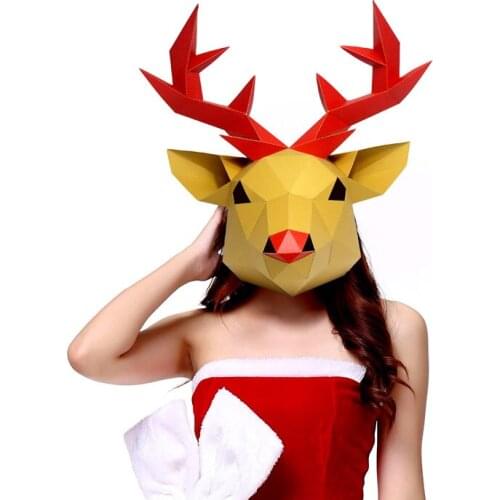 Pre Cut Paper Mask 3D Davids Deer Halloween Costume Cosplay DIY Paper Craft Model Mask Christmas