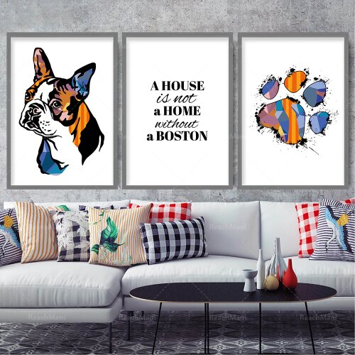Prints House is not a Home Boston Terrier Paw Print Bright Multicolour Abstract Art Print Colourful Dog Gallery Wall Poster Gift