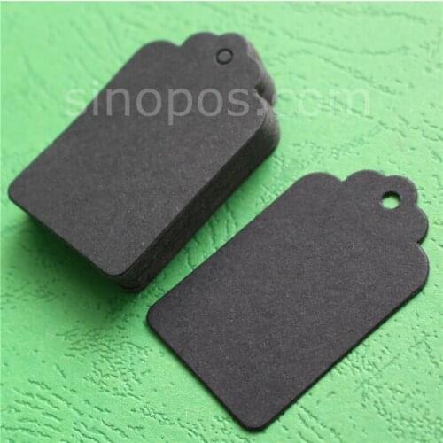 Unstrung Blank Scalloped Tags White Black 3x5cm, merchandise price tag paper card consignment ticket garment label gift hangtags