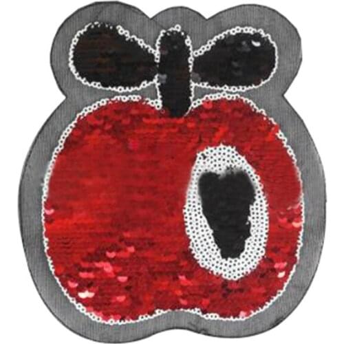 Reversible change color sequins Patches for clothing T shirt Women 14cm apple fruit flip the double sided T-shirt Patch clothes