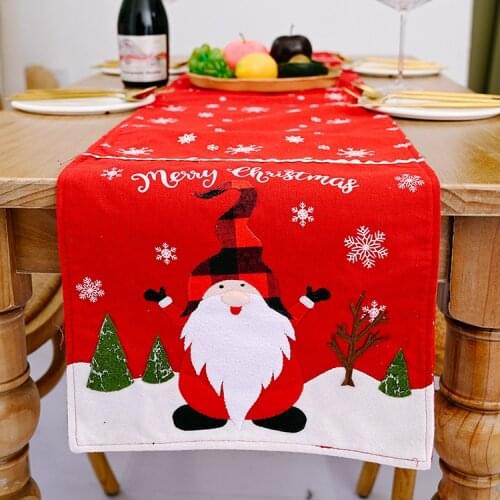 35*180cm Merry Christmas Decoration Santa Elk Linen Printed Table Flag Tablecloth Tablecloth Placemat For Home Table Runner Flag