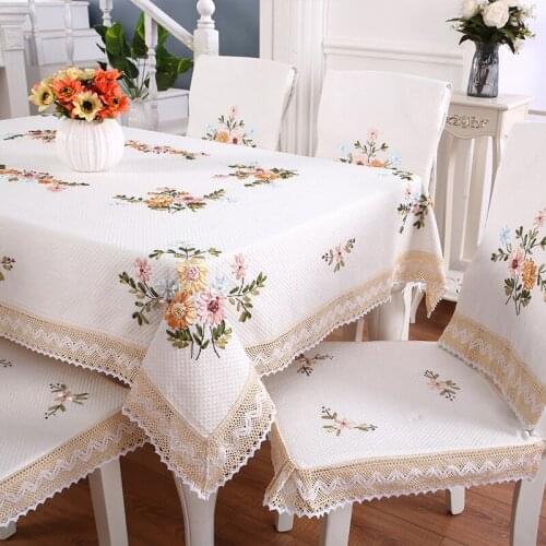 Ribbon Embroidered Tablecloth Fabric Rectangular Idyllic Tablecloth Cotton and Linen Small Fresh Simple round Table Household