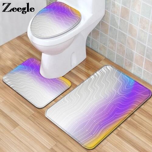 Toilet Mat in the Bathroom Rainbow Print Bath Mat for Toilet Seat Cushion Waterproof AntiSlip Foot Rug Set Shower Carpet Set