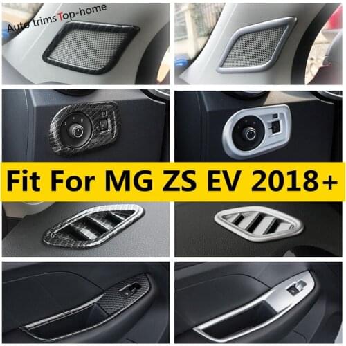 Carbon Fiber Look / Matte Pillar A Speaker / Window Lift / Head Lights Button / Air AC Vent Cover Trim For MG ZS EV 2018 - 2021