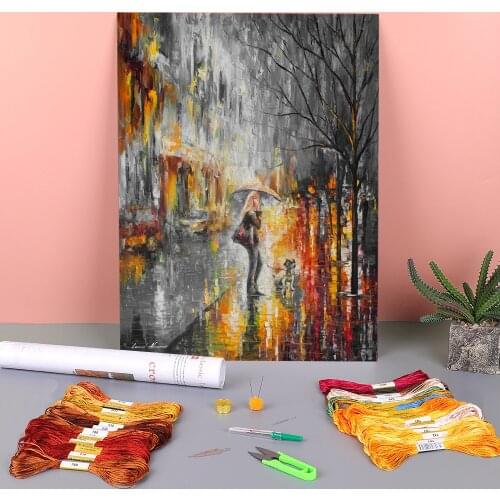 Stroll With A Friend Printed Water-Soluble Canvas 11CT Cross Stitch Embroidery Patterns DMC Threads Sewing Decor