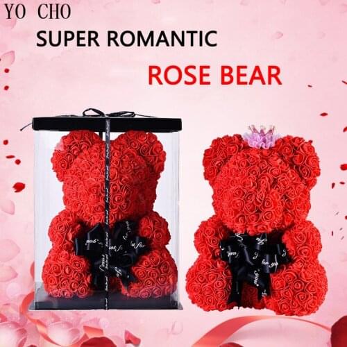YO CHO 20cm/35cm Foam Rose Bear Mold Rose Dog Model PE Artificial Rose Flowers Heads DIY Rose Bear Accessories Bag Flowers Bears