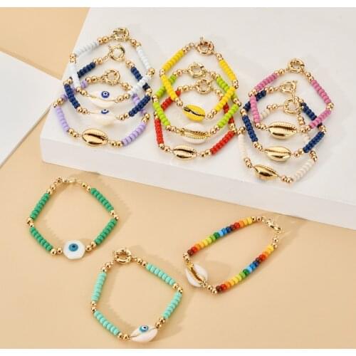 Fashion Handmade Boho Style Chain Clip Lock Shell Charm Evil Eye Bracelets For Women Girls Statement Jewelry Gift Accessories