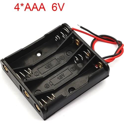 1 Pcs AAA Battery Box Case Plastic AAA Battery Case Holder With Cable For 4 x AAA Batteries For Soldering Connecting Black