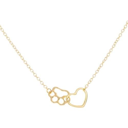 10pcs/lot Fashion Paw Print Necklace Jewelry Cute Animal Paw Print With Heart-shaped Necklace For Animal Lovers