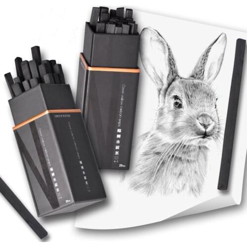 20pcs/set of sketch carbon rods new 3-9mm square cotton willow charcoal strips sketch carbon pen painting art supplies