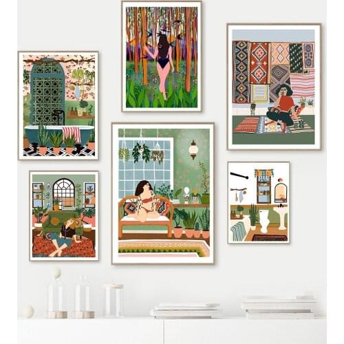 5D diy diamond painting Moroccan bohemian bathroom fashion girl poster full diamond inlaid nordic colorful plant home decoration