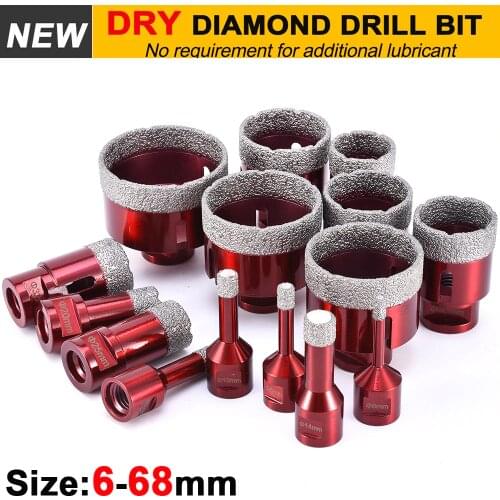 6mm-68mm Dry Diamond Drill Bits Vacuum Brazed Drill Sets Holesaw Cut For Porcelain Granite Tile Glass Ceramics Marble Drill Bits