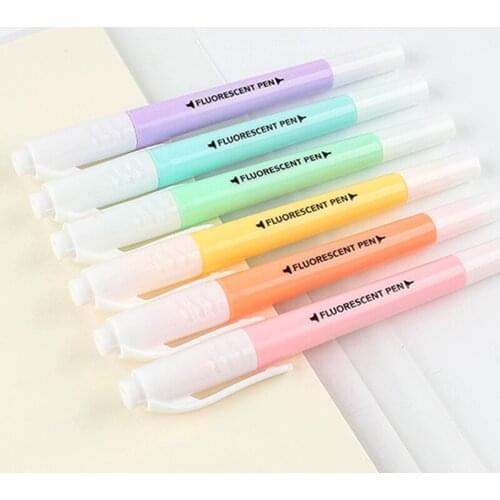 6 Assorted Color Highlighter Pen Set Double Sided Ended Thick Thin Tip for Student Home Office TS2 Double ended use painting