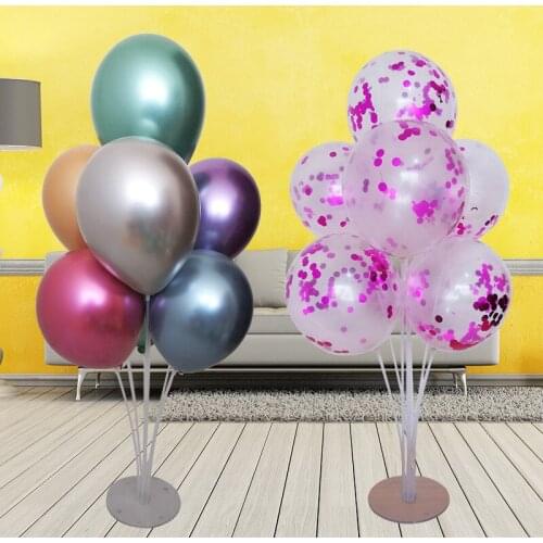 7pcs/set Metallic Color Transparent Balloons Table Column Bracket Confetti Balloon Birthday Wedding Festival Party Supplies