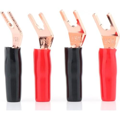 8pcs Rose plated Y Fork Speaker Spade /Amp cable connector