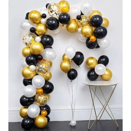 87pcs Black Gold Balloon Garland Kit 10inch Latex Balloon Garland Backdrop For Adult Kids Birthday Party Baby Shower Decorations