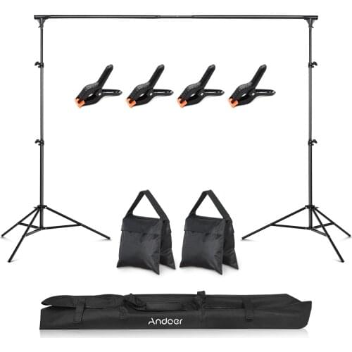 Andoer 2*3 Meters Aluminum Alloy Studio Backdrop Stand Adjustable Photography Background 2*Sandbags+4*Backdrop Clamp+Carry Bag
