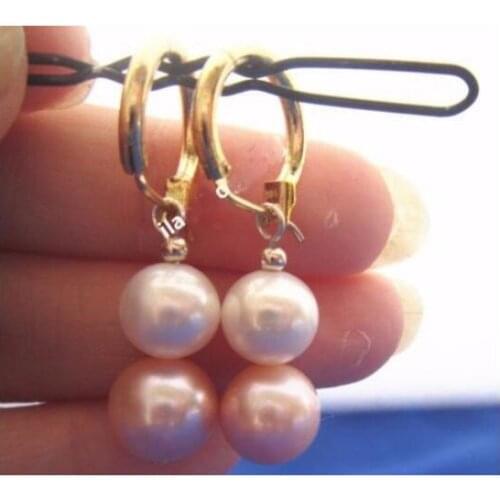Noble natural pink sea pearl Swing Earrings 925 silver gold