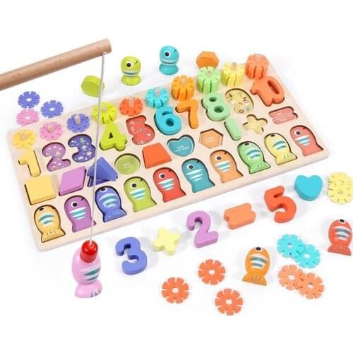 Montessori Educational Wooden Toys For kids Board Math Fishing Count Numbers Matching Digital Shape Match Early Education Toys