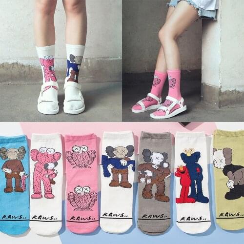Graffiti Long Tube Spring and Autumn Trend Personality Street Skateboard Cartoon Sesame Men and Women Middle Tube Couple Socks
