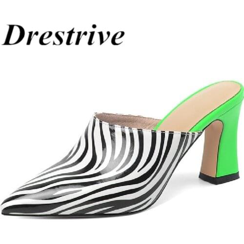 Drestrive Womens Pumps 2020 Summer Pointed Toe High Heels Patent Leather Zebra Pattern Girls Mules Leopard Print Size 43