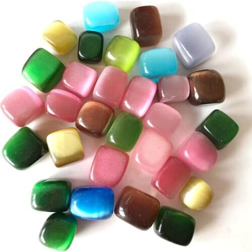 DS Mixed Color Cats Eye Stone Tumbled Quartz Crystal Square Opal Quartz Minerals Specimen DIY Jewelry Making Home Decoration