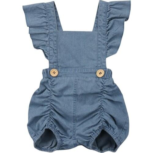Summer Baby Girls Ruffles Denim Romper Newborn Jumpsuit Jeans Sunsuit Outfits