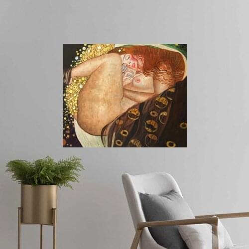 Handpainted Nude Women Oil Paintings on Canvas Danae by Gustav Klimt Naked Painting for Bedroom Bathroom Decoration