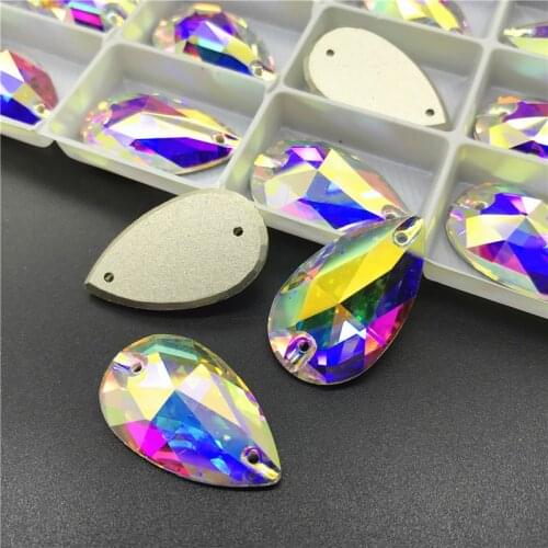 K9 #3230 AB Crystal Teardrop Sew On Stones Flatback 7x12 11x18 13x22 17x28 mm Droplet Sewing Glass Rhinestones for Dress Making