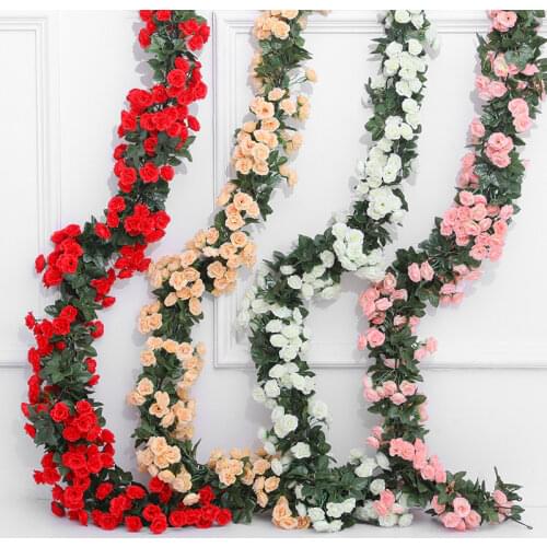 LuanQI 2.2M Artificial Rose Vine Hanging Flowers Garland Silk Ivy Rose Garland Home Wall Wedding Garden Fake Plant Leaf Decor