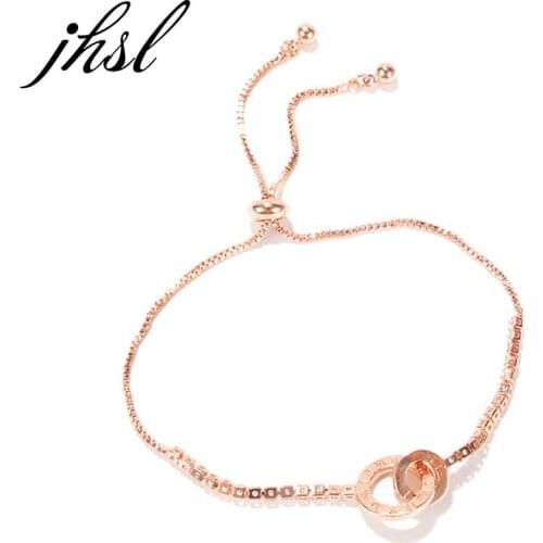 JHSL Size adjustable Roman Numerals Women Cubic Zirconia Bracelets Bangles Snake Chain Rose Gold Color Fashion Jewelry