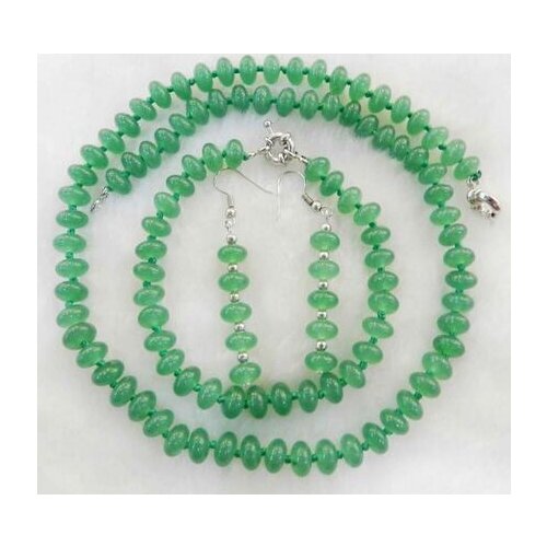 5x8mm Green Natural Emerald Abacus Beads Necklace 18INCH Bracelets Earrings Set